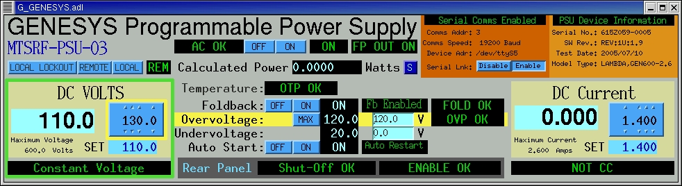 GENESYS GUI Interface Overvoltage display